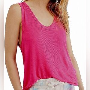 We The Free Womens Take The Plunge Ribbed Sleeveless Tank Top size large pink